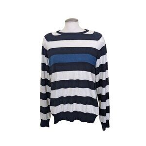 Club Monaco Cashmere Silk Cotton Sweater Mens Large Black Striped Long Sleeve